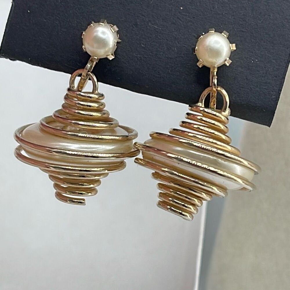 Vintage spiral faux  pearl MCM earrings.